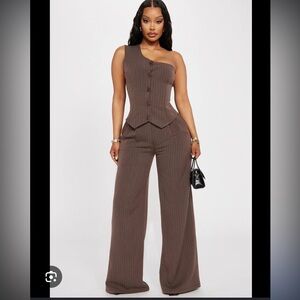 Fashion Nova Brown Pinstripe Women's Trousers Set